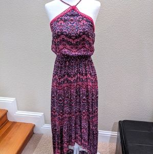 Printed halter neck high-low dress